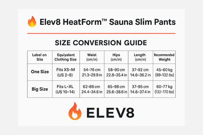 🔥 Elev8 HeatForm™ Sauna Slim Pants — Size Guide